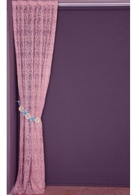 Resim Şal Model Pembe Renk Hazır Dikilmiş Pileli Fon Perde 75x260 Cm 