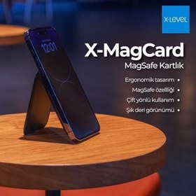Resim X-Level Magsafe İle Uyumlu Deri Kartlık, İphone 12/13/14/15/16 Modelleri ile uyumlu, 5 Kart Kapasiteli, Açılır Kapanabilir Stand Olma Özellikli, Hafif ve Şık Tasarım, MC2500, Siyah 