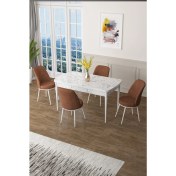Resim Canisa Concept Canisa Zen Serisi Mdf Açılabilir Beyaz Mermer Desenli Mutfak Masası Takımı+4 Kiremit Sandalye 