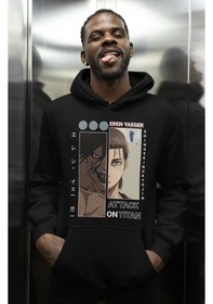 Resim Sevbano Attack On Titan Eren Yeager Baskılı Unisex Oversize Anime Karakte Siyah 