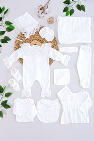 Resim Sitilin Kız Bebek Ekru Dantelli Lüks 10 Lu Hastane Çıkışı Yenidoğan Setİ 0-3 Ay STL5143 