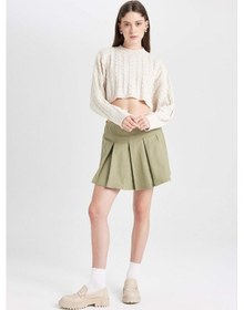 Resim Defacto Coool Piliseli Normal Bel Basic Düz Gabardin Mini Etek D5265AX24AUKH461 Haki 