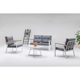 Resim Mymassa Metal Balkon Teras Oturma Bahçe Takımı Favori Gri Beyaz 