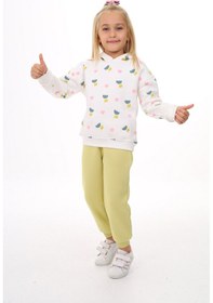 Resim Toontoy Kids Toontoy Kız Çocuk Kapüşonlu Komple Lale Baskılı Eşofman Takım Yeşil 