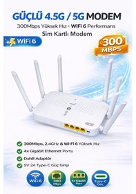 Resim 4g Sim Kartlı Modem - 2.4ghz - Wıfı6 Bağlantı - 300mpbs - 4xgigabit Port - 6xgüçlü Anten 