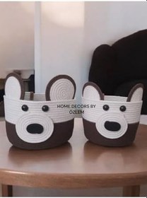 Resim 2'Li Oyuncak Sepet Yuvarlak Kova Hasır Sepet Takımı Çocuk Düzenleyici Hediye-25X15Cm/22X15Cm Kahve&Ekru 