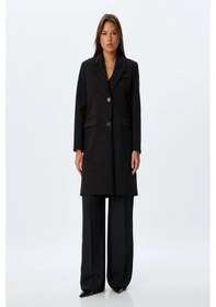 Resim Koton Uzun Kruvaze Kaşe Kaban Ters Yaka Düğmeli Cepli 001 