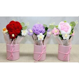 Resim El Örgüsü Saksıda Gül Buketi 