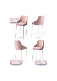 Resim Canisa Enox Serisi,4 Adet Pembe Sandalye Mutfak Bar Sandalyesi, Babyface Kumaş, Beyaz Metal Ayak Pembe 
