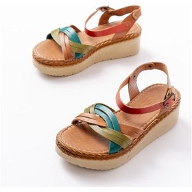 Resim 730-037 Multi Hakiki Deri Ortopedik Taban Kadın Sandalet Altın - Taba 