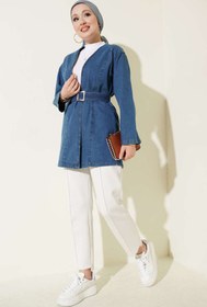 Resim VOLT CLOTHİNG Kemer Tokalı Kuşaklı Kot Kimono 