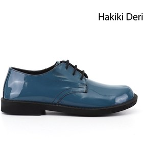 Resim Gönderi® Kadın Mavi Rugan Bağcıklı Hakiki Deri Oxford Ayakkabı 