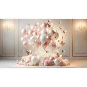 Resim Venspor Işıltılı Balonlar ve Kelebekler Temalı Duvar Örtüsü 200 x 150 cm Arkaplan Fon Duvar Örtüsü 