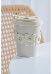 Resim Acar Ruby Silikon Kapaklı Porselen Kupa Krem - 380 Ml Krem 