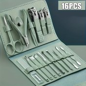 Resim 16 adet premium paslanmaz çelik manikür pedikür aracı seti - Modern tarz tırnak makası seti, düz kenarlı tırnak dosyası, kulak temizleyici, makas - Profesyonel seyahat güzellik araçları 