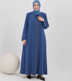 Resim Önü Ve Bilekleri Zarif Nakışlı İşlemeli Büyük Beden Ferace İndigo | 2041136 - 52 / İndigo 