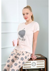 Resim Akbeniz Kadın Kısa Kol Pijama Takım 20410 - M Pudra 