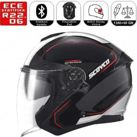 Resim Scoyco OF669 Shuttle Motosiklet Kaskı Güneş Vizörlü Yarım Açık Motorcu Kask 