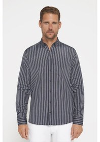 Resim Tudors Erkek Regular Fit Klasik Kesim Düğmeli Yaka Pamuklu Kolay Ütü Çizgili Gömlek-31546 Çok Renkli 