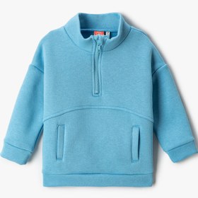 Resim Erkek Bebek Basic Dik Yaka Yarım Fermuarlı Sweatshirt Cepli 