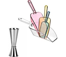 Resim Jigger 3/6 cl Kokteyl Ölçeği + Bar Küreği Buz Küreği 4 Adet Bartender Kokteyl Seti 