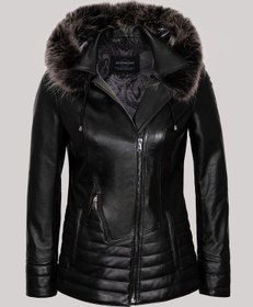 Resim Kadın Deri Mont Kapüşonlu-ka02039 Siyah 
