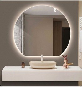 Resim 70x89 Cm Modern Yuvarlak Led Banyo Aynası Dokunmatik, Dim Edilebilir, 3000k Günışığı Sarı 