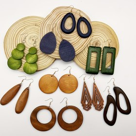 Resim Minimalist Klasik Ahşap Küpeler, Yaratıcı 9 Çift Karışık Set 