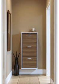 Resim Eliusta Soren 3 Düşer Kapaklı 52 Cm Ceviz Ayakkabılık 52x114x26 Cm Asma 6 Bölmeli Ayakkabılık Ceviz 