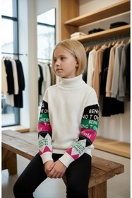 Resim Minimoda Kids Kız Çocuk Balıkçı Yaka Kolları Tekli Yazılı Kazak 