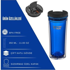 Resim Star Termos Star Mug 350 Ml Transparan Seri - Yeşil Çift Katmanlı Mug - Piknik Kamp Outdoor Ofis Okul Kampüs Mavi 
