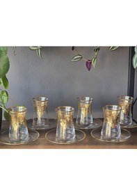 Resim Fermato 12 Parça 6 Kişilik 24k El İşçiliği - Gerçek Altın İşlemeli Çay Seti Zomorot Gold Çok Renkli 