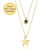 Resim EnginGold 14k Altın Yıldızlı Nazar Boncuk Ikili Kolye 