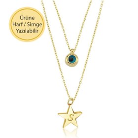 Resim EnginGold 14k Altın Yıldızlı Nazar Boncuk Ikili Kolye 