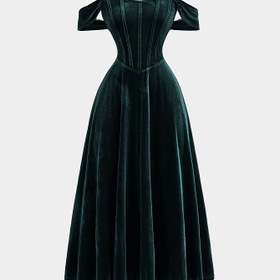 Resim Kadınlar İçin Şık Omuz Açık A Kesim Elbise - %100 Polyester, Makinede Yıkanabilir, Orta Esneklikte Düz Renk, İlkbahar Yaz Sonbahar Günlük ve Resmi Kıyafet 