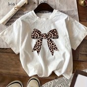 Resim Fiyonk Desenli Bisiklet Yaka T-Shirt, İlkbahar ve Yaz İçin Günlük Kısa Kollu T-Shirt, Kadın Giyim 