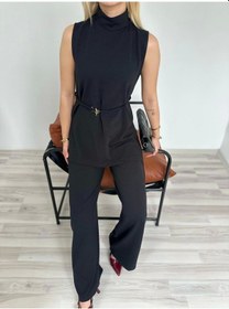 Resim Keymoda Kadın Dik Yaka Bağcıklı Pantolon Takım Siyah Siyah 