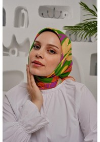 Resim Afvente Yaprak Desen Yeşil Soft - Pamuk Eşarp 