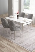Resim Canisa Tia Serisi 80x132 Açılabilir Mdf Krom Detay Beyaz Masa Takımı Ve 4 Gri Sandalye 