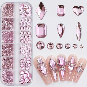 Resim 12 Izgara 3D Düz Tırnak Yapay Elmas Seti, Çok Şekilli AB Kristal Tırnak Taşları, Kokusuz Takı Büyüleri DIY El Sanatları, Tırnak Sanatı Dekorasyonu, Yüz ve Giyim Süslemeleri 