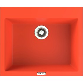 Resim POLEX Cristalüx Granit Evye P-X60 Turuncu Tezgah Altı Ve Tezgah Üstü Kare Mutfak Evyesi 60x50cm 