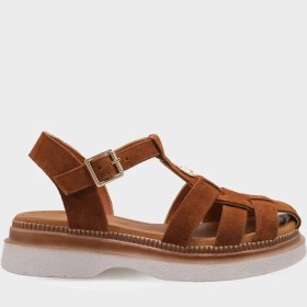 Resim Capone Outfitters Juliane Hakiki Süet Gladyatör Dolgu Topuk Kadın Sandalet 