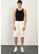 Resim R-4374 Bel Lastikli Kargo Cep Dalgıç Şort Ekru 