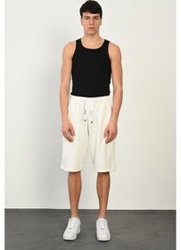 Resim R-4374 Bel Lastikli Kargo Cep Dalgıç Şort Ekru 