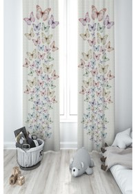 Resim Mekta Home Bebek Ve Çocuk Odası Uçan Kelebek Desenli 2 Kanat Fon Perde 
