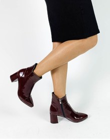 Resim Hakiki Deri Bordo Rugan Fermuarlı Kalın Topuk Kadın Bot Bordo 