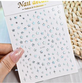 Resim 1 Adet Yıldız Temalı Nail Art Çıkartmalar 3d Kendinden Yapışkanlı Plastik Çıkartmalar Glitter Kaplama Anime Dikdörtgen Şekli Dıy Çivi İçin İdeal Siyah & Mavi 