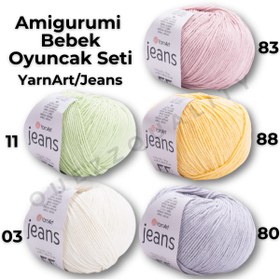 Resim Yarnart Amigurumi Bebek Oyuncak Seti Jeans El Örgü İpleri 5'li Oyuncak Bebek Seti 
