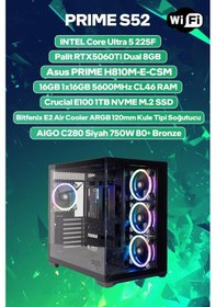 Resim Game Garaj PRIME S52 Ultra 5 225F 16 GB 1 TB SSD 8 GB RTX5060Ti Free Dos Oem Paket Masaüstü Oyuncu Bilgisayarı 