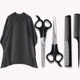 Resim 5 Adet Profesyonel Saç Stil Seti ile Polyester Pelerin, Dokulu Makas, Düz Makas, Çift Başlı Tarak, Kuyruk Tarak Ev ve Salon Kullanımı için 